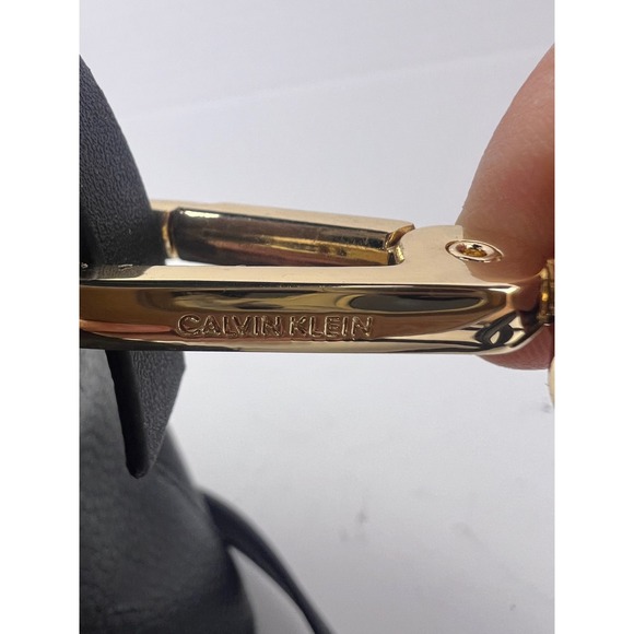 Calvin Klein Black Fay Leather Drawstring Adjustable Crossbody Bag Gold Hardware - Picture 12 of 17